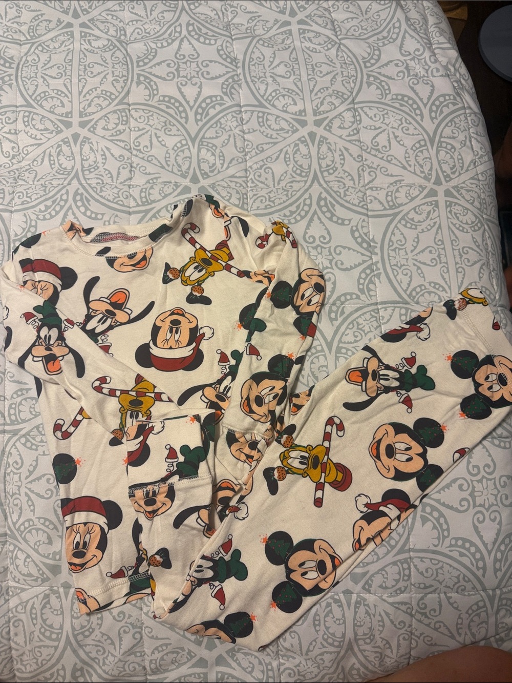 GAP Disney Cream Kids Pajama Set with Green & Red Mickey Mouse